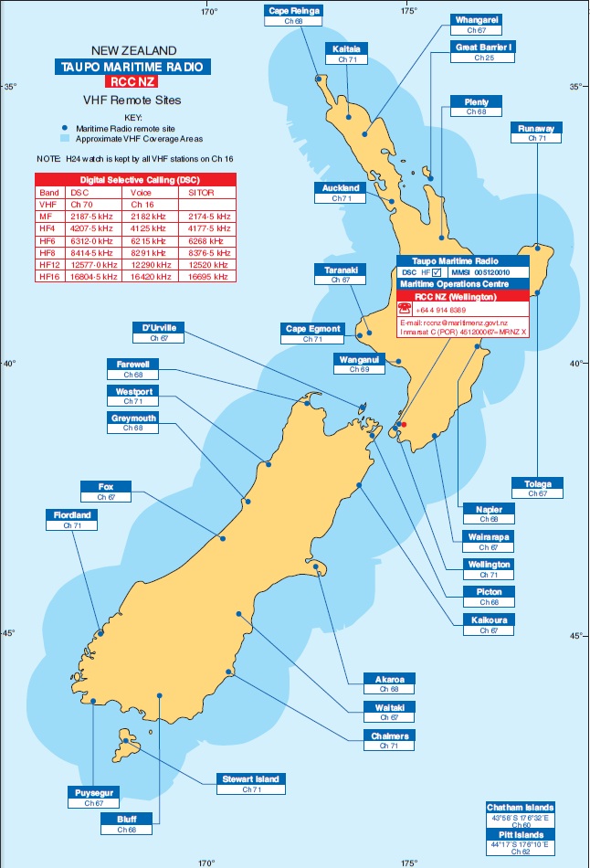 HF/HF/VHF Maritime Map New Zealand